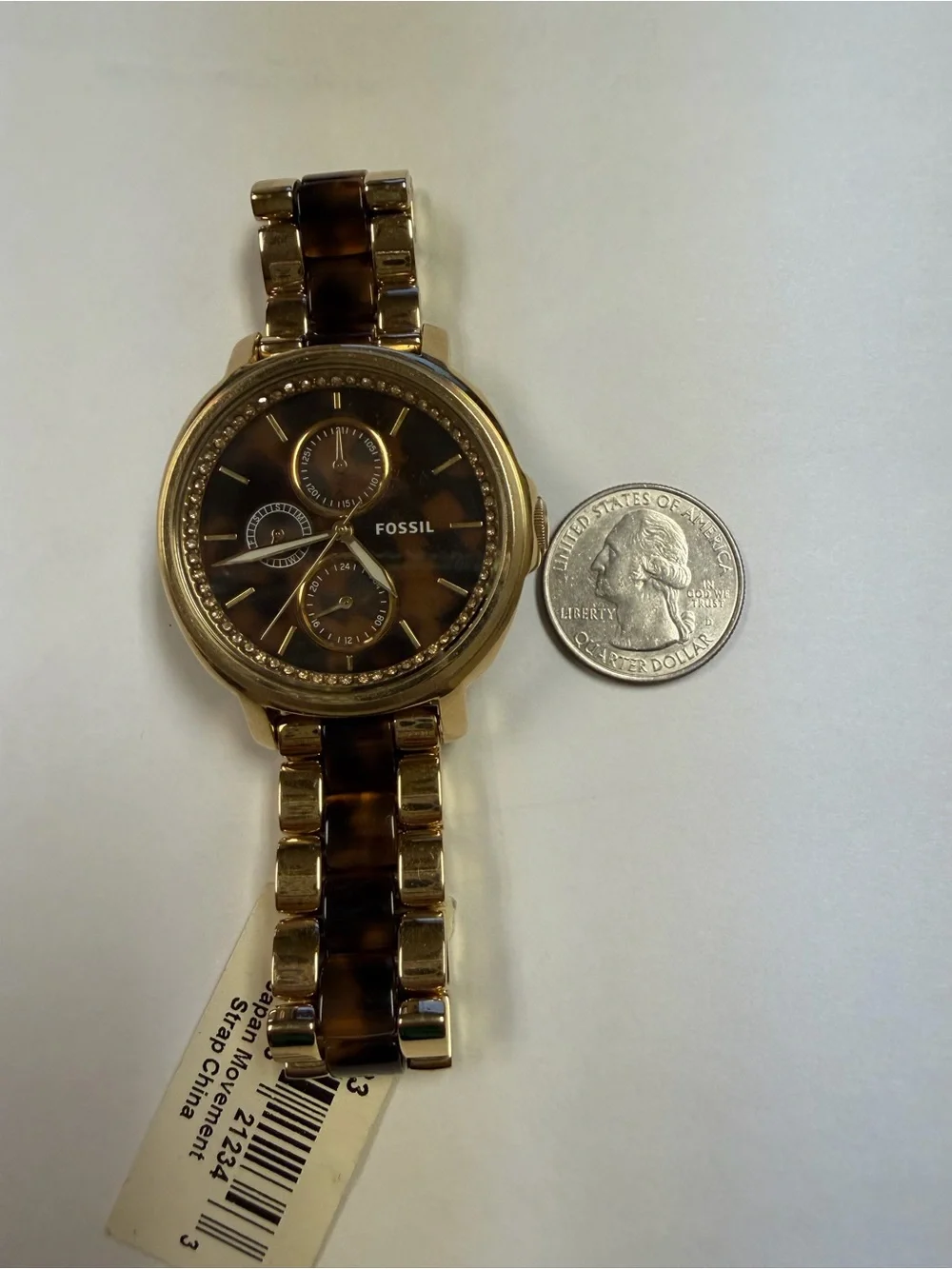 New Women’s Fossil Gold and Brown Tortoiseshell Multi-Function Watch
